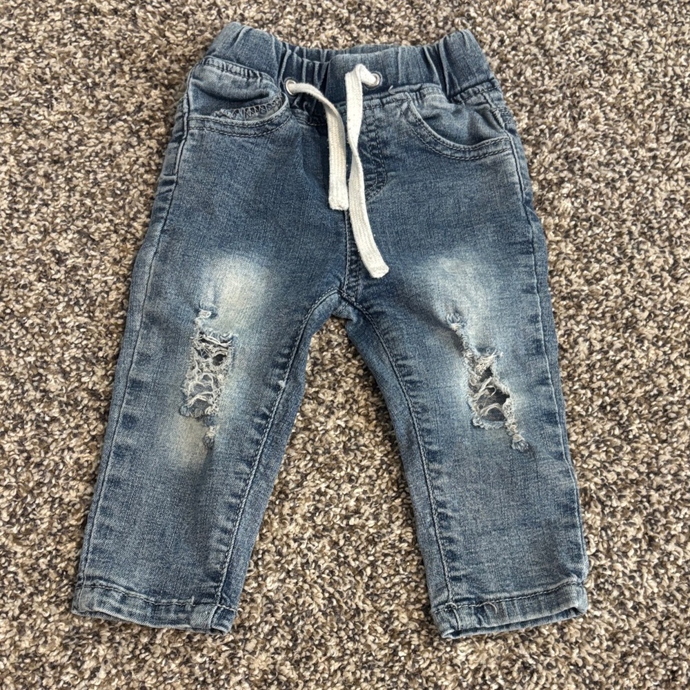 Little Bipsy Distressed Denim Drawstring Joggers - Blue